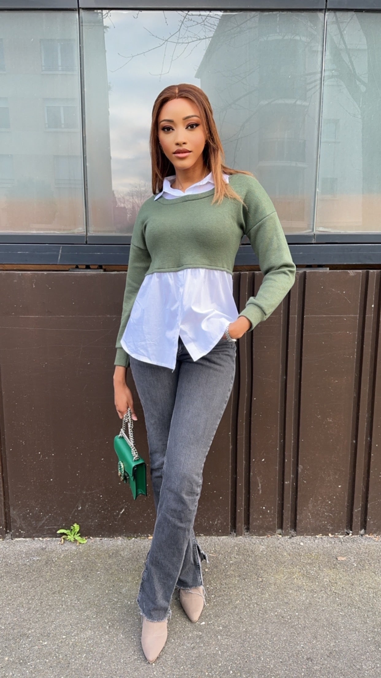 Pull chemise kaki