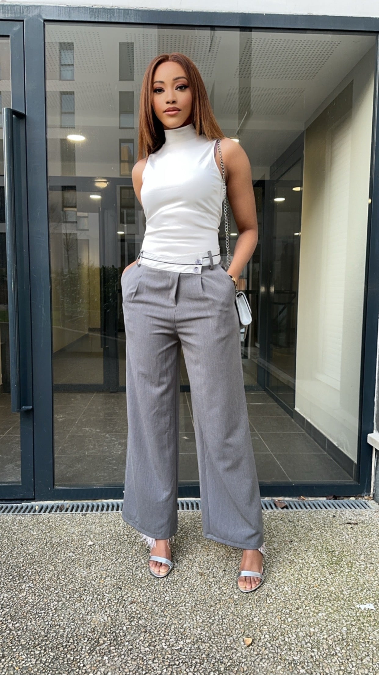 Pantalon évasé gris