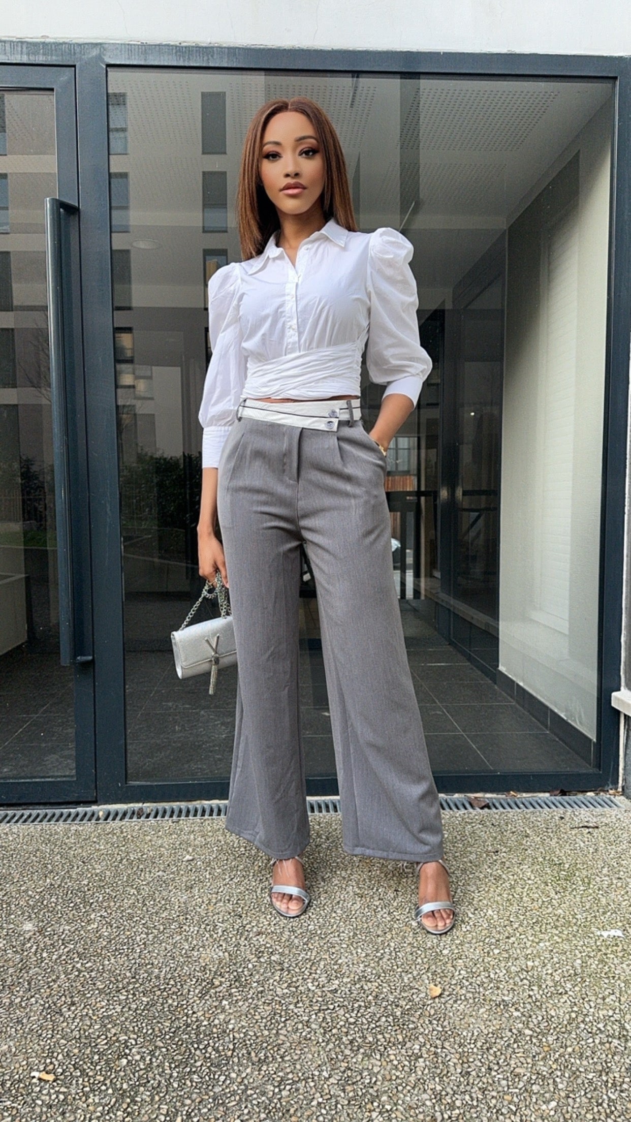 Pantalon évasé gris