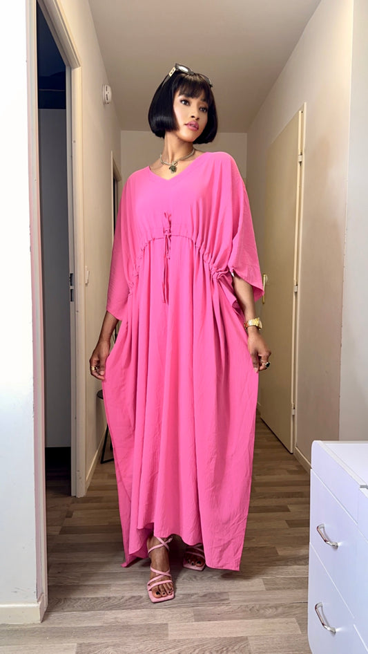 Robe ample à ceinture rose