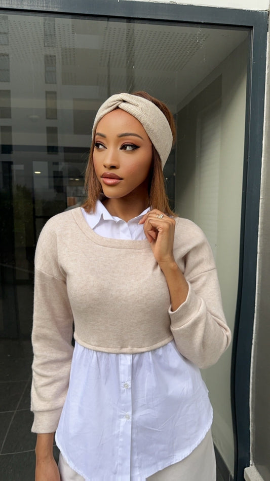 Pull chemise beige
