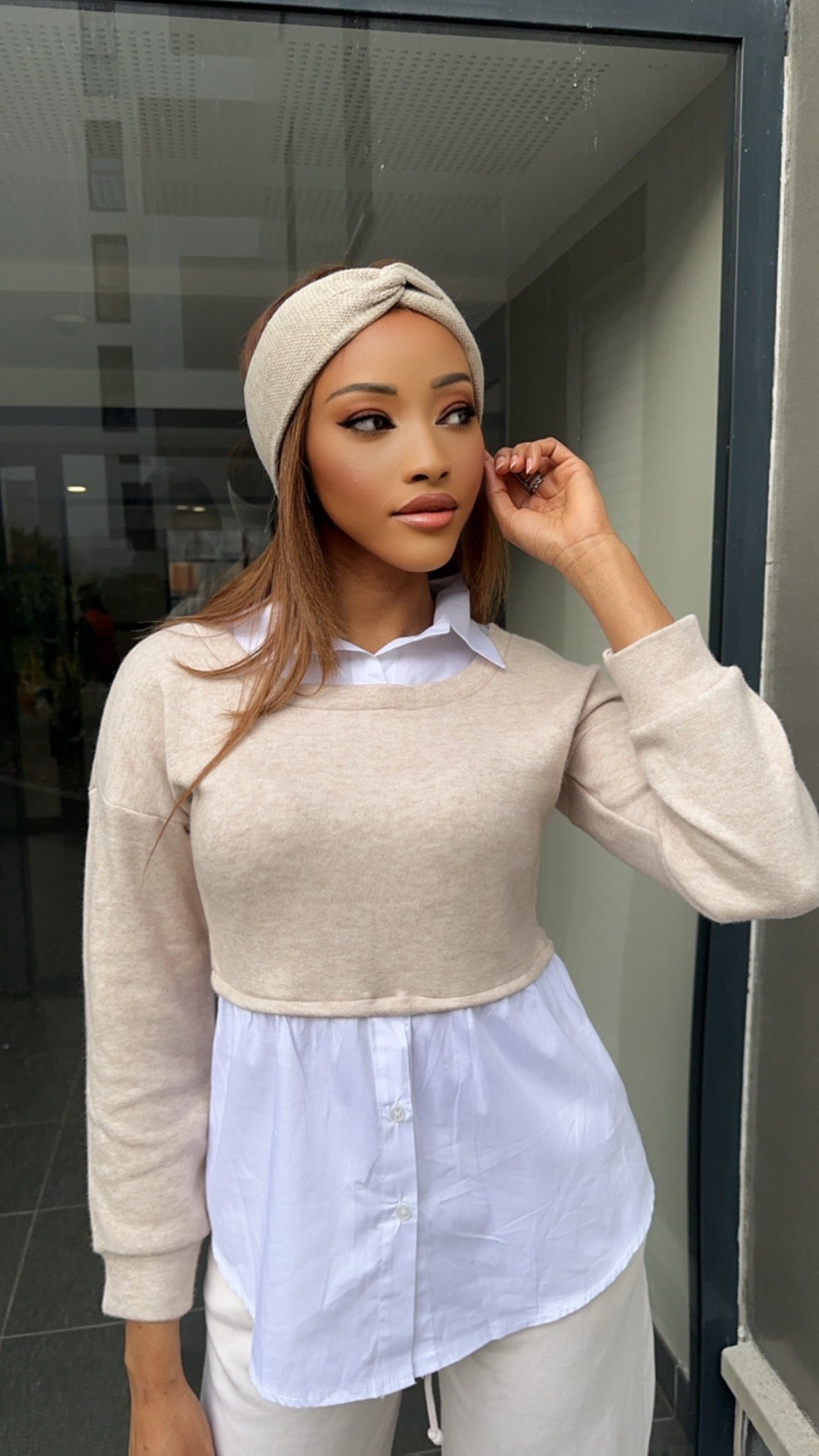Pull chemise beige