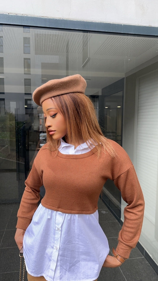 Pull chemise marron