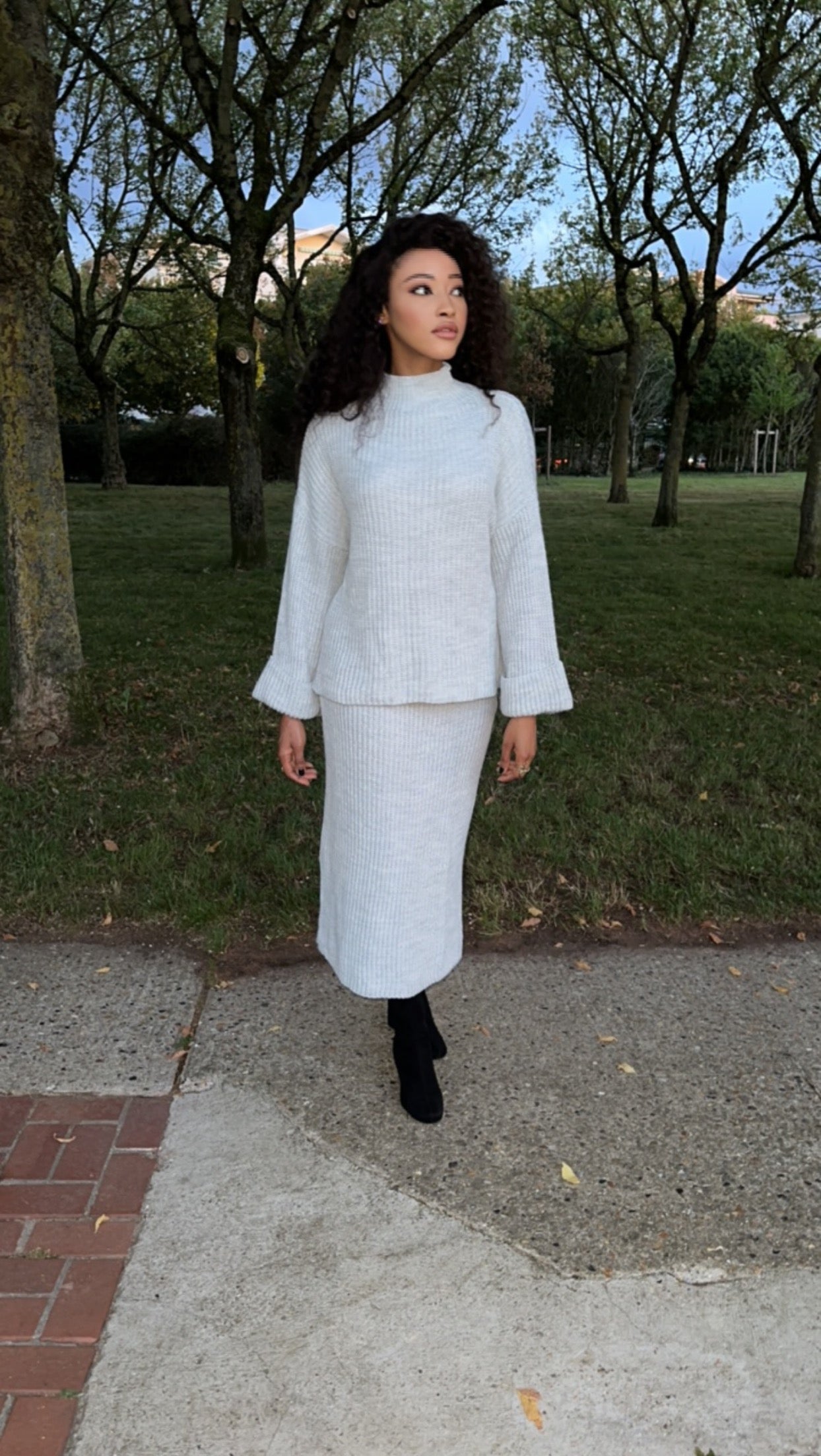 Ensemble jupe kaki en maille
