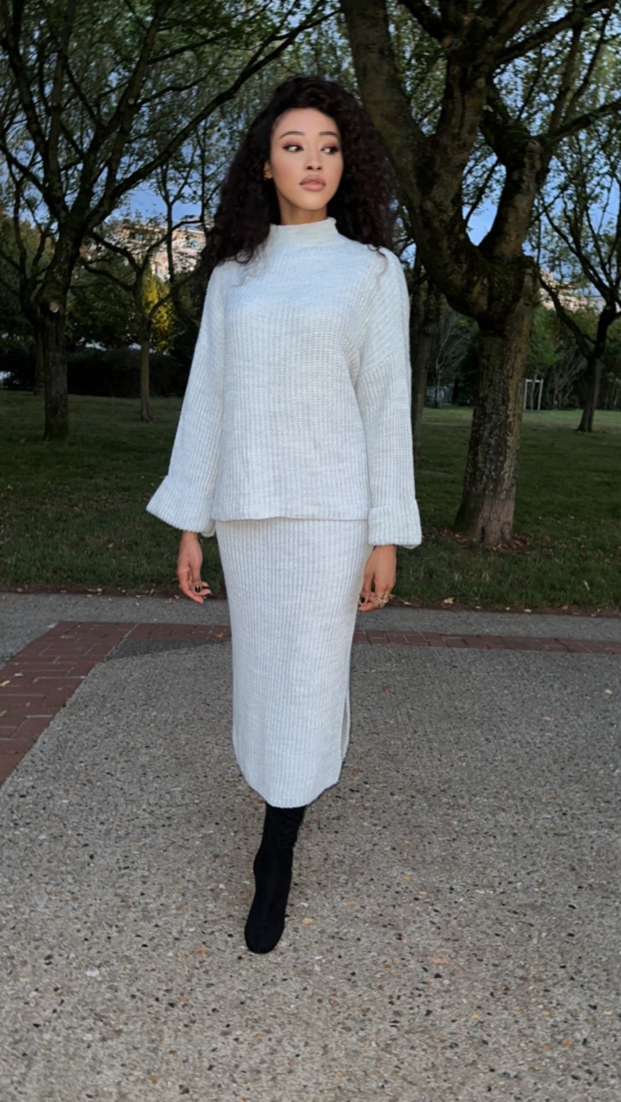 Ensemble jupe kaki en maille