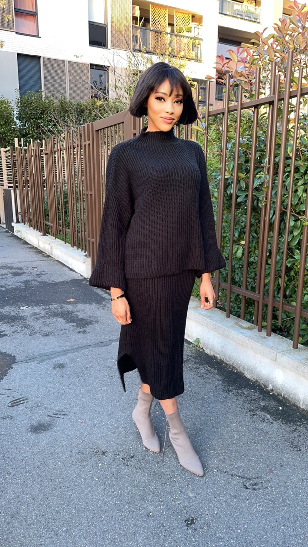 Ensemble jupe kaki en maille