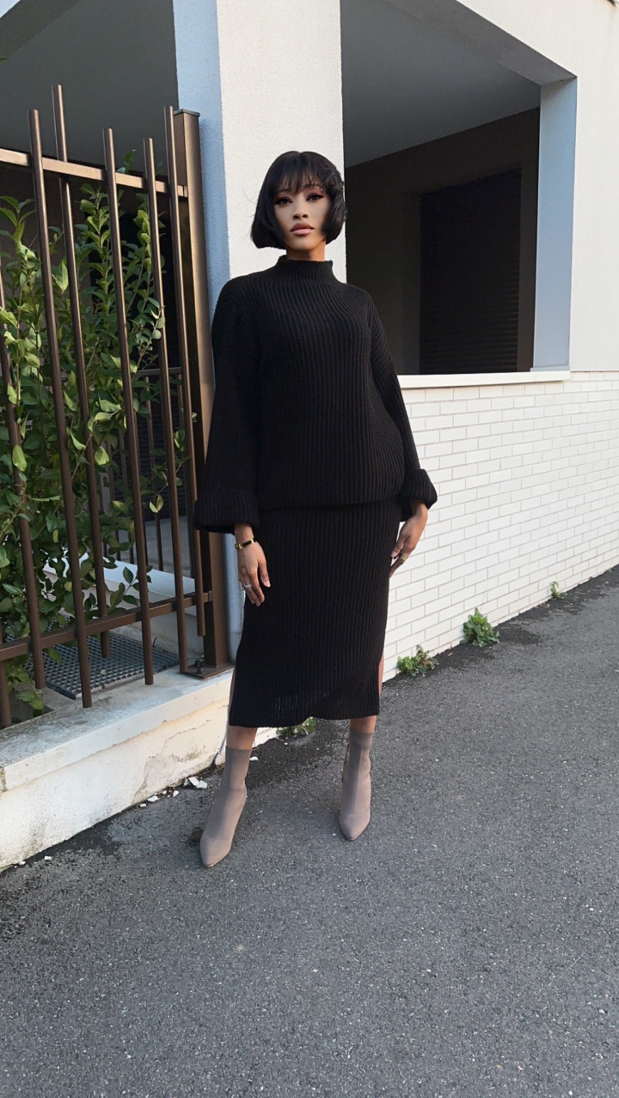 Ensemble jupe kaki en maille