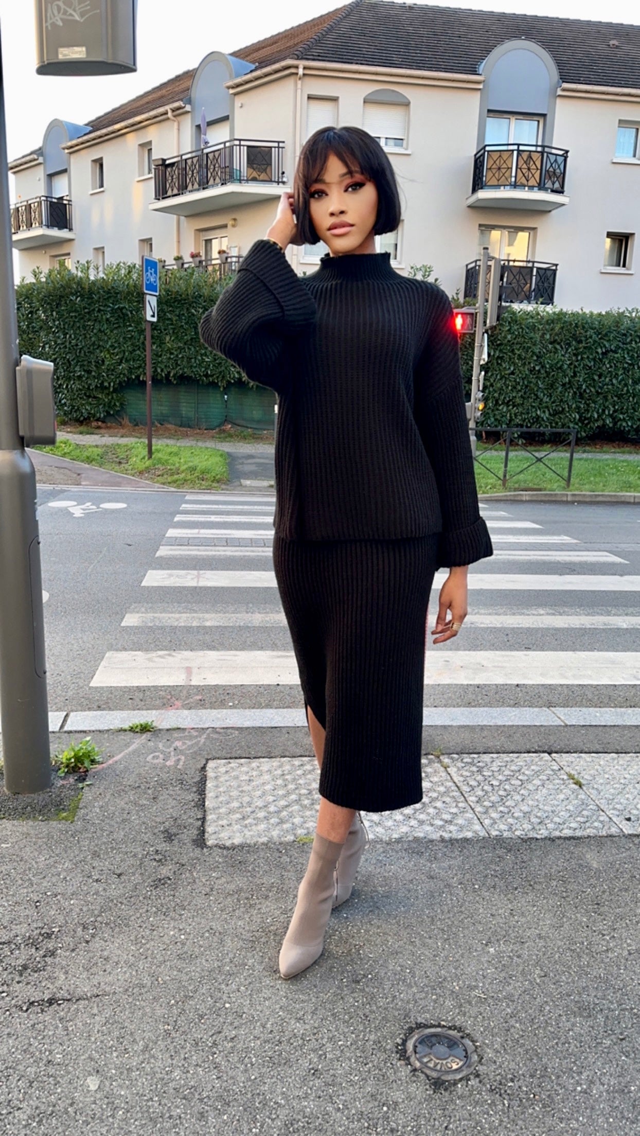 Ensemble jupe kaki en maille