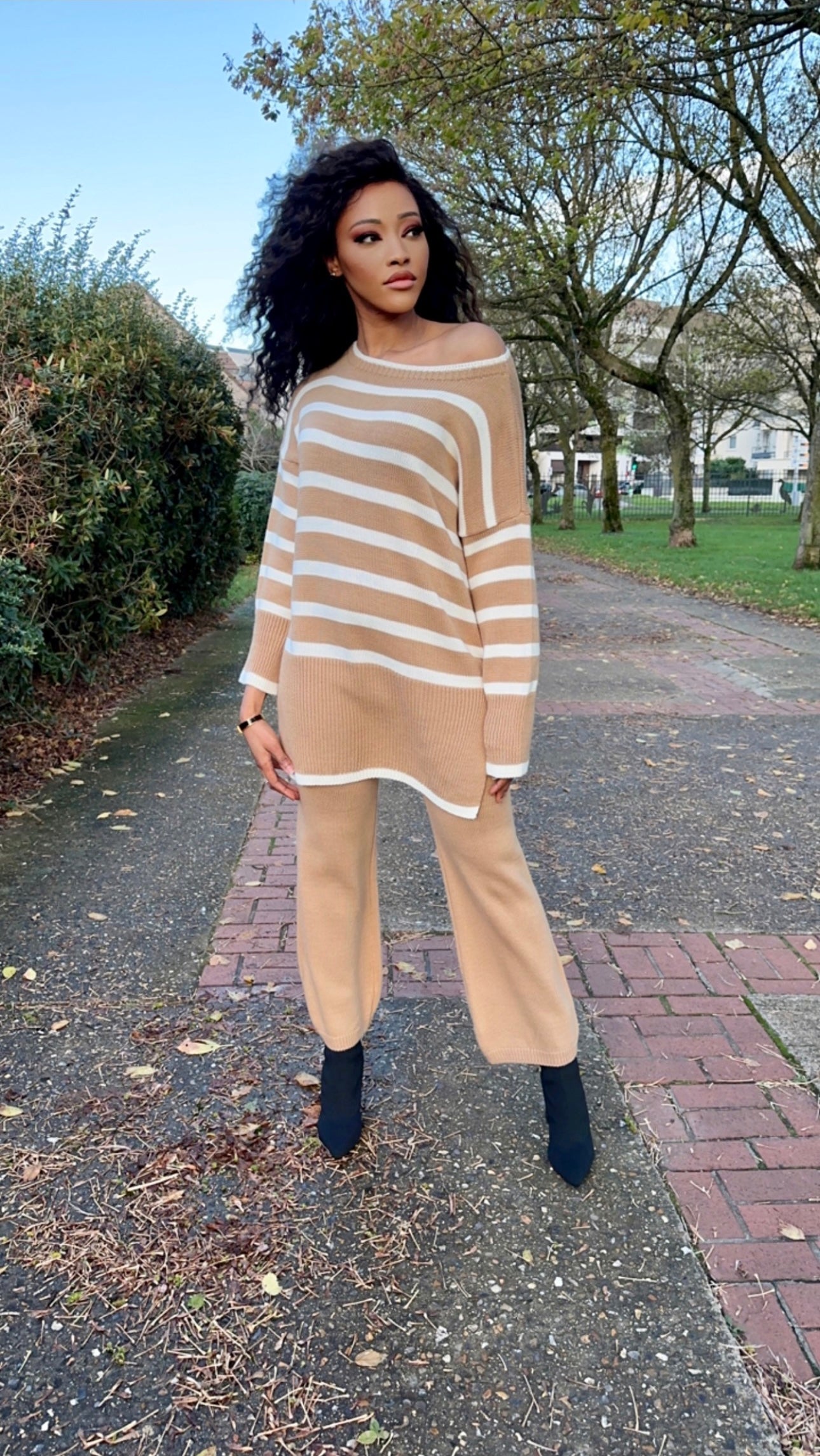 Ensemble caramel à rayures