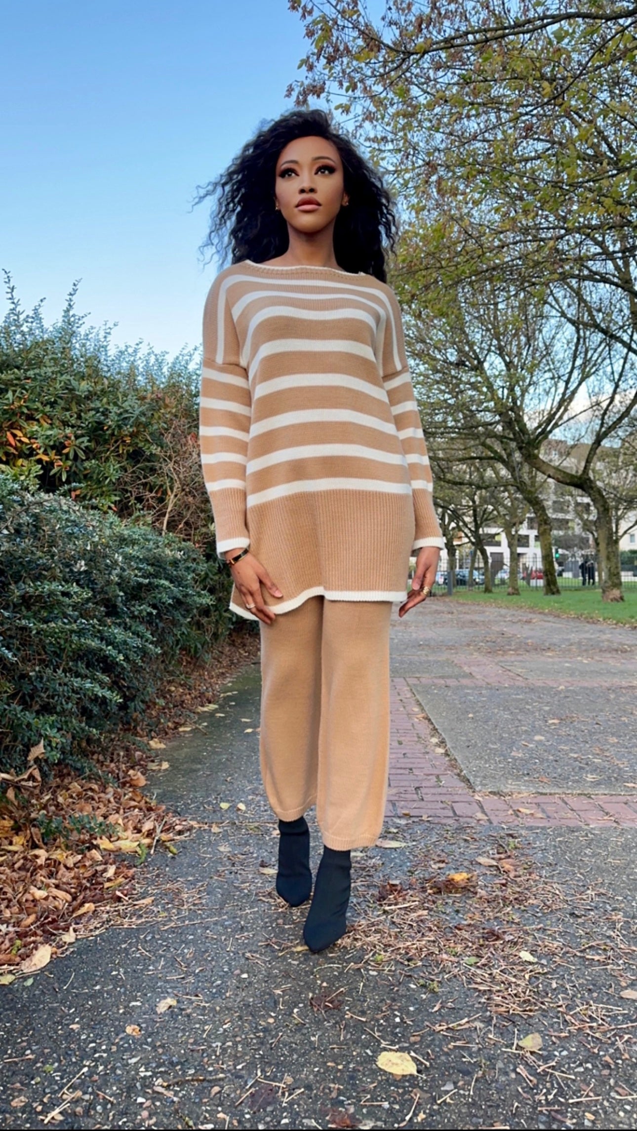 Ensemble caramel à rayures