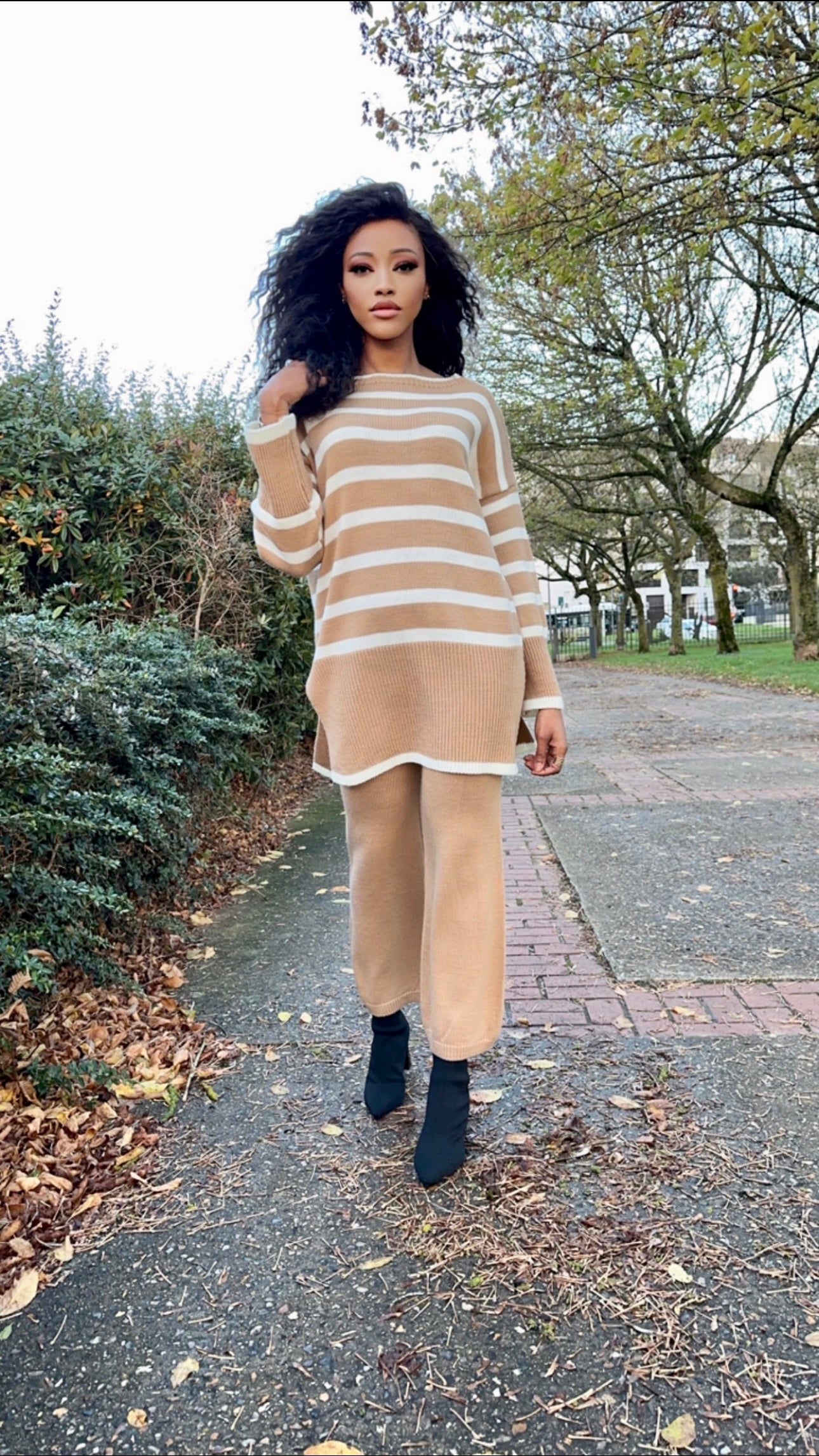 Ensemble caramel à rayures