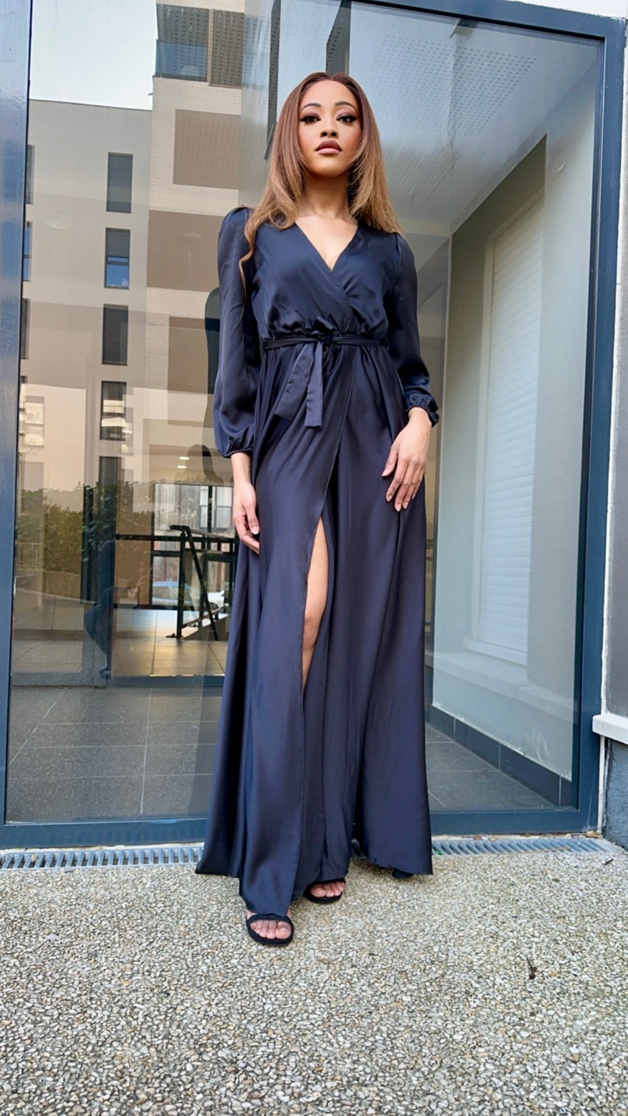 Robe longue portefeuille noire