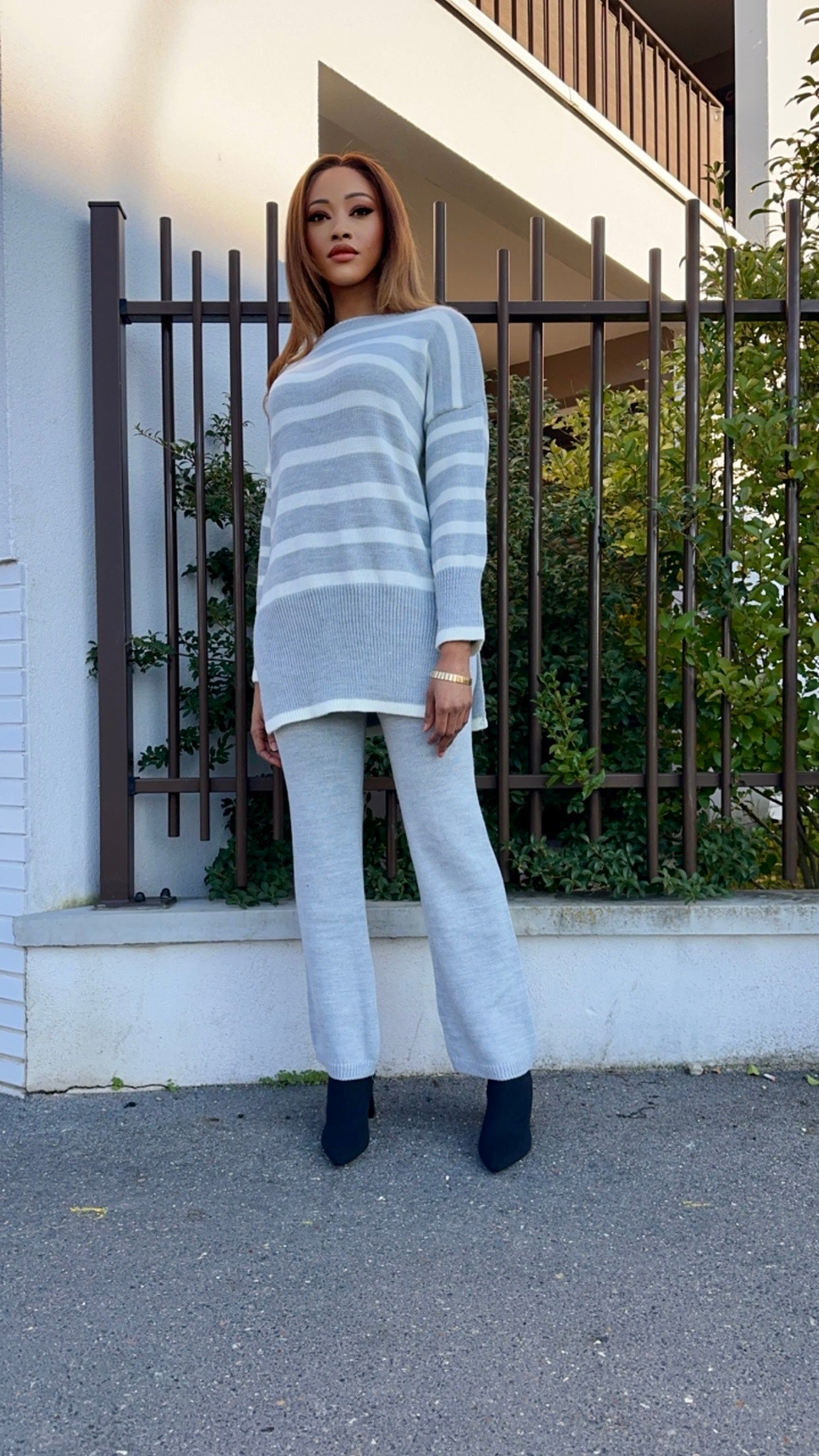 Ensemble caramel à rayures