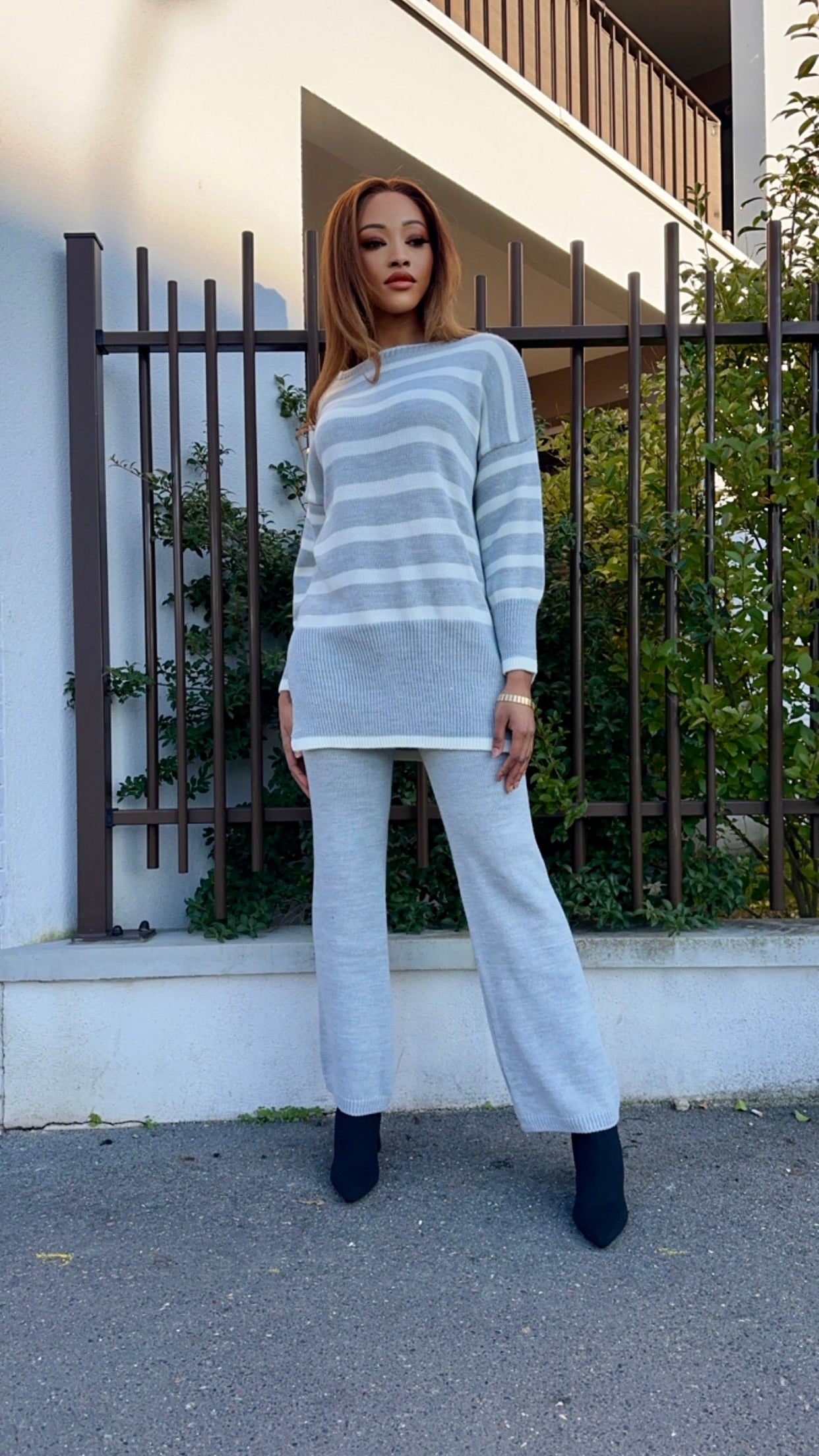 Ensemble caramel à rayures
