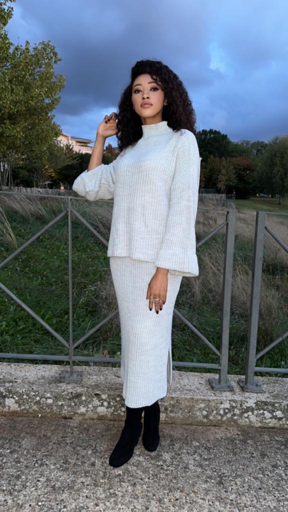 Ensemble jupe kaki en maille