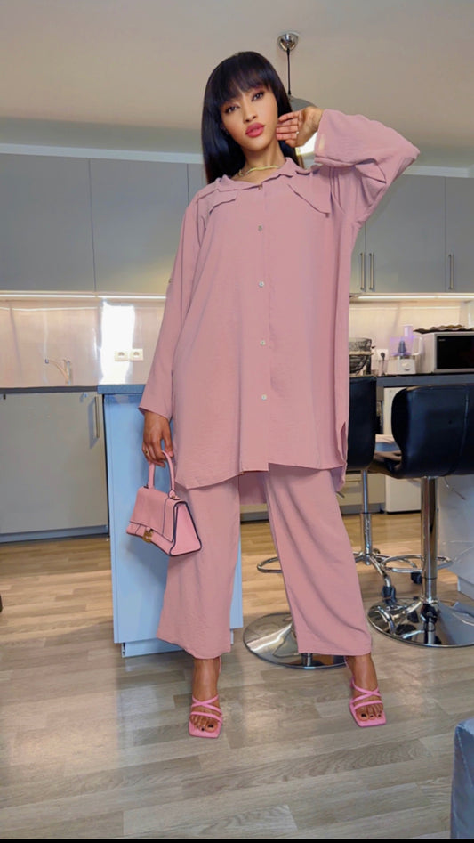Ensemble chemise rose poudrée