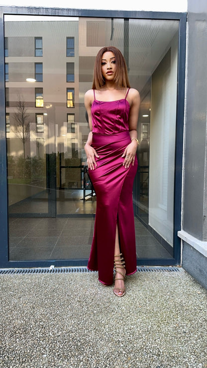 Robe de soirée rose poudrée