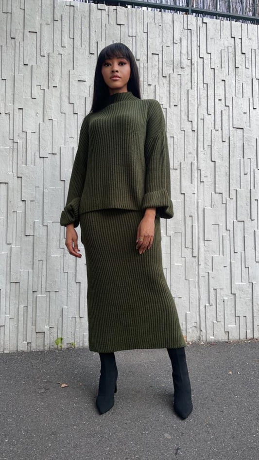 Ensemble jupe kaki en maille