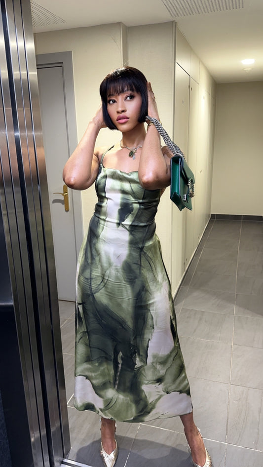 Robe soirée à motif vert