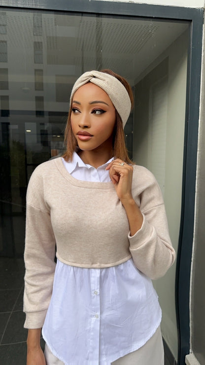 Pull chemise beige