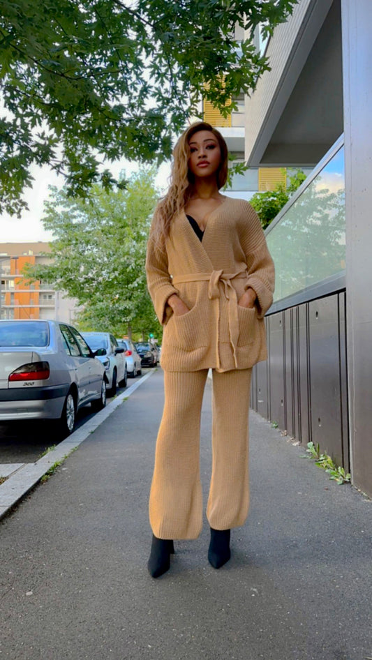 Ensemble gilet suite caramel