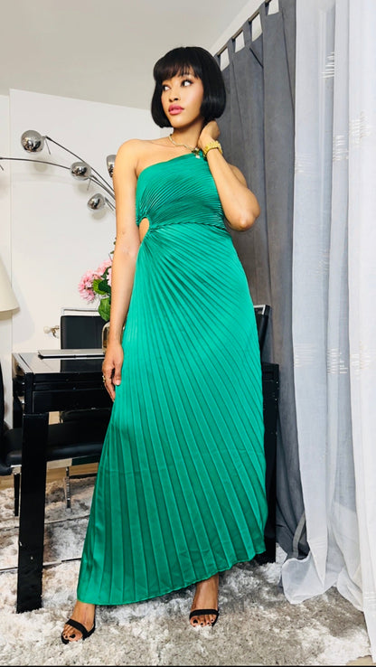 Robe asymétrique plissée bleue