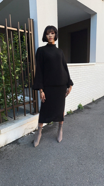 Ensemble jupe kaki en maille