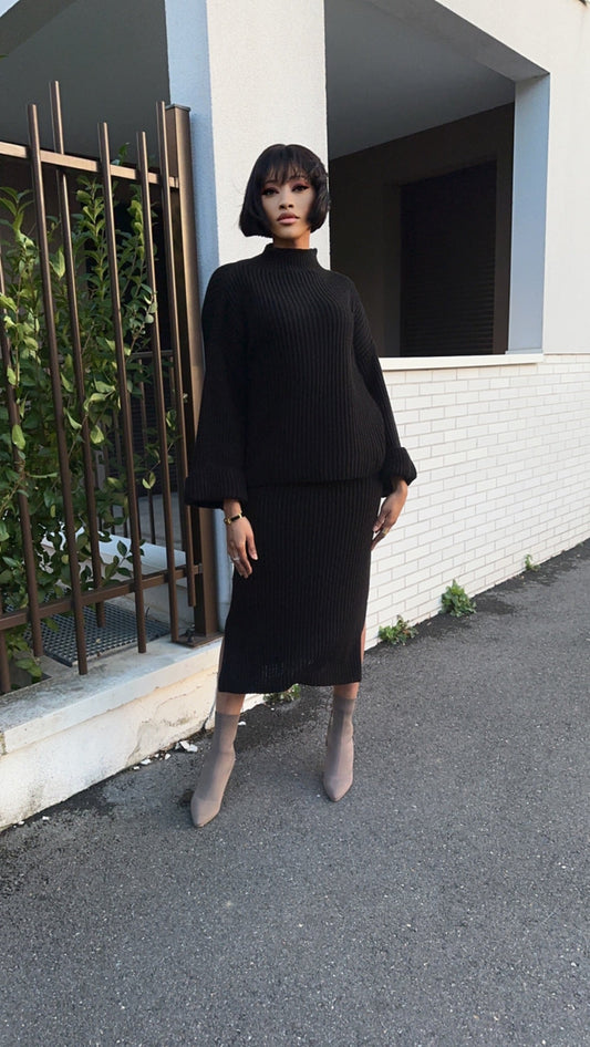 Ensemble jupe noir en maille