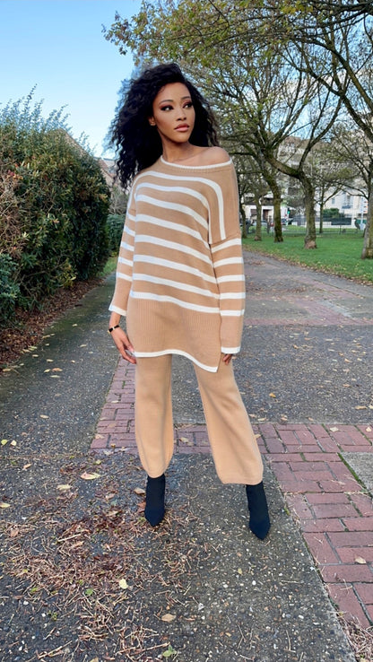 Ensemble caramel à rayures