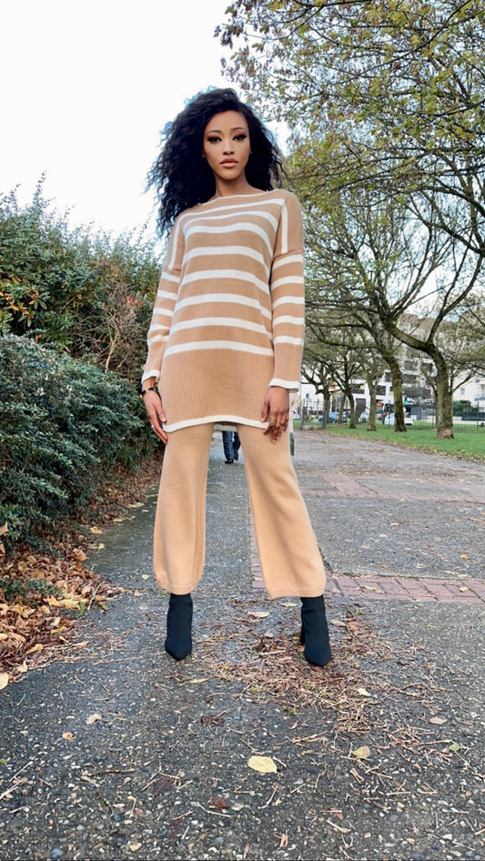Ensemble caramel à rayures